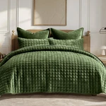 Loden Green Luxury Velvet King Quilt Set With 2 Pillow Shams, Ultra Soft Comfort. Fixed Price $153.99.