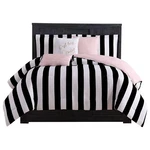 Juicy Couture Cabana Stripe Reversible Bedding Set - Queen Size Black And W.... Fixed Price $133.88.