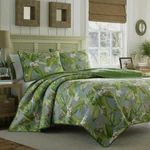 Tropical Quilt Set Queen Green Blue Floral Cotton Pillow Sham Reversible Bedding. Fixed Price $129.57.
