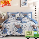 7PC Queen Blue Floral Comforter Set Bag Soft Microfiber Bedding Flowers. Fixed Price $44.18.