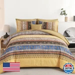 Cottolester Boho Queen Comforter Set 8 Piece Yellow Striped Paisley Bedding. Fixed Price $85.66.