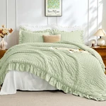Comforter Set Queen 3 Pieces Seersucker Lightweight Sage Green Jollyvogue Size. Fixed Price $89.99.