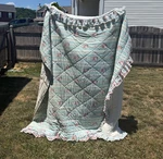 Vtg Croscill Queen Comforter Skirt Shabby Chic Blue Floral Quilted Lace Cottage. Fixed Price $224.99.