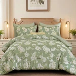 Comforter Set King Size Floral, 7 Piece Sage Green Bedding With Sheet Elegant. Fixed Price $52.15.