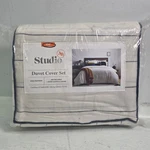 Studio 3B King Duvet Cover & 2 Sham Set Pinstripe Navy Coconut Milk Linen Cotton. Fixed Price $67.45.