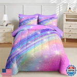 Nesker 5 Pcs Comforter Set Twin Size, Pink Gradient Star Colorful Glitter Beddin. Fixed Price $81.85.