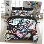 7 Pcs Size Comforter Set With 2 Pillowcases & Shams, Urban Full Graffiti. Fixed Price $100.72.