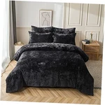 Fredsure Distressed Velvet Comforter Set, 5 Pieces Queen Black. Fixed Price $91.99.