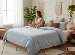 Nestwell Light Blue Cotton Linen 3-PIECE King Duvet Cover Set. Fixed Price $64.99.