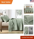 Queen Quilt Set Sage Green Microfiber Geometric Spots 3 Pieces. Fixed Price $83.94.