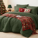 Cozylux Queen Comforter Set Olive Green Seersucker 7 Pieces Bed In Bag. Fixed Price $89.94.