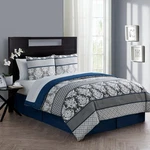 8-PIECE Blue Damask Queen Size Comforter Set Reversible In Bag Bedroom Us. Fixed Price $52.29.