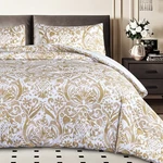 3 Piece Comforter Set Cotton Bedding Classic Damask Print Bronze King Size. Fixed Price $91.99.