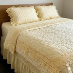 Vtg 1970S Jcpenney Full 5PC Bedding Set - Yellow Lace Puff Coverlet Shams Sheets. Fixed Price $74.99.