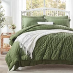 Zzlpp Queen Comforter Set 7 Pieces Olive Green Seersucker Bed In Bag. Fixed Price $58.93.