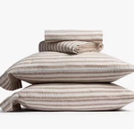 Relaxed Linen Stripe Sheet Set - Parachute Size Queen Pecan & Parchment. Fixed Price $99.00.