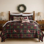 Reversible Merry Tartan King Quilt - Red & Green Velvet Plaid 106X92IN.. Fixed Price $183.99.