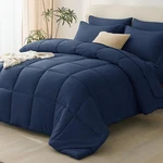 Cozylux Comforter Set - 7 Pieces Bed In Bag Navy Blue Queen, Complet. Fixed Price $82.24.