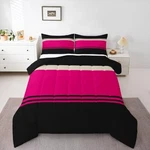 Patchwork Striped Comforter Set Hot Pink Black Stripes Bedding Queen Pattern 04. Fixed Price $87.01.