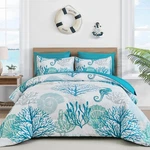 Coastal Set Queen, Beach Themed COMFORTER,7 Pieces Ocean Nautical Seaw. Fixed Price $62.43.