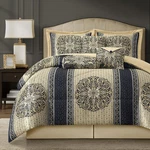 Queen Comforter Set, Navy Medallion Jacquard Design, Luxurious Bohemian 7 Pieces. Fixed Price $160.99.