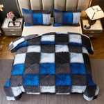 Caressma Black And Navy Blue Checkered Comforter Bedding Set, Full Size Whi. Fixed Price $49.64.