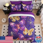 Jameswish 7 Piece Butterflies Comforter Set Queen Size 3D Gold Violet. Fixed Price $94.98.