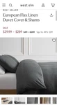 West Elm 100% Linen Graphite Duvet Cover 92 X 108 King Spring Comforter. Fixed Price $70.00.