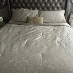 Michael Amini Bedding Luxury 4 Pc King Sz Comforter Set Beige /gold Velvet Trim. Fixed Price $320.00.