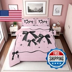 Erosebridal Pink And Black Bow King Comforter Set Girls Coquette Ribbon. Fixed Price $111.02.
