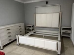 Theodore Alexander Breeze King Upholstered Bed Frame W/ Headboard Light Wood. Fixed Price $4000.98.