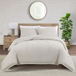 Wellbeing By Sunham Waffle Weave 3-PIECE Comforter Set, Full/queen, Linen. Fixed Price $49.99.