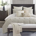 Queen Comforter Set 8 Piece Clipped Jacquard Stripes Cotton Ivory Madison Park. Fixed Price $439.99.