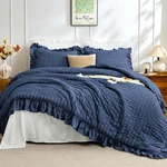 King Comforter Set 3 Pieces Navy Blue Seersucker Lightweight Fluffy Jollyvogue. Fixed Price $74.99.