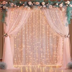 20X8FT Peach Tulle Backdrop Curtain With Lights String For Parites, Sheer Bac.... Fixed Price $95.58.
