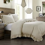 Lily Lt Tan Washed Linen Ruffled Country Home King 3 Pc Comforter Bedding Set. Fixed Price $409.00.