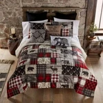 Donna Sharp Timber 3-PC Queen Comforter Set Bear Deer Lodge Cozy Cabin Red Plaid. Fixed Price $92.00.