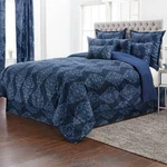 Stoneberry Victoria 12-PIECE Comforter Set Navy 110X96 King Sheet Shams Pillows. Fixed Price $70.19.