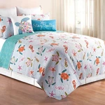 Coastal Quilt Set Queen Blue Orange Ocean Life Reversible Cotton Shams Bedding. Fixed Price $175.33.