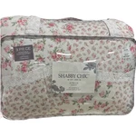 Shabby Chic Floral Pink & White Cotton Gauze Queen Comforter Set With Lace Trim. Fixed Price $179.00.
