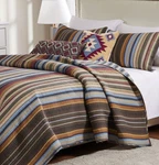Durango Southwestern 3P King Quilt Set : Cotton Brown Grey Red Green Blue Stripe. Fixed Price $119.45.