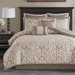 Odette 8-PIECE Cozy Comforter Set Tan Jacquard Cal King Bedding. Fixed Price $181.99.