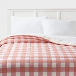 Full/queen Faux Shearling Microfiber Reversible Comforter Pink/rust Plaid - Room. Fixed Price $35.00.
