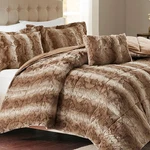 Madison Park Zuri Soft Plush Comforter Set, Faux Fur Animal Stripes, King. Fixed Price $134.99.
