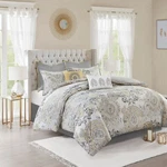 Madison Park 8 Piece Cotton Floral Printed Reversible Comforter Set Queen King. Fixed Price $227.49.