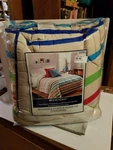 Northcrest King Down Alternative Comforter Reversible Tan & Bright Color Stripes. Fixed Price $39.98.