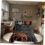 Basketball Court Print Size Comforter Set,ball Sports Queen Gray Orange White. Fixed Price $71.09.