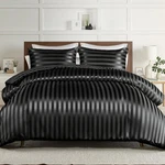 3-PIECE Reversible Silky Soft Comforter Set, Luxury Stripe Satin Overs. Fixed Price $47.99.