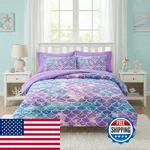 Nesker 7 Pcs Comforter Set Queen Size Blue Purple Fishtail Bedding Kids. Fixed Price $103.43.