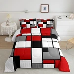 Gray Black Red White Square Comforter Set Twin Boys Kids Geometric Grid R.... Fixed Price $54.32.